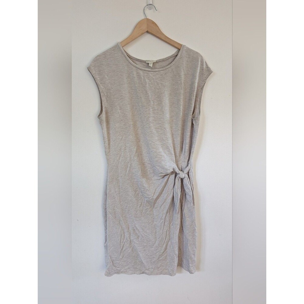 Garnet Hill Tie Waist Knit Sleeveless Side-Tie Dress Light Taupe Grey M Medium